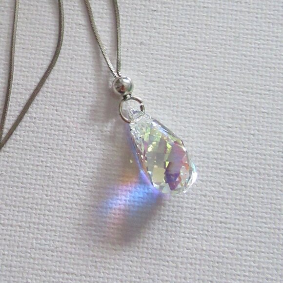 Multi-faceted Helix/Twist Crystal Necklace, 925 Silver, Italy, Dyadema, Large - Picture 1 of 13